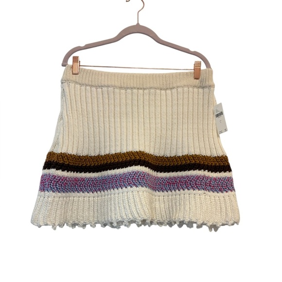 Anthropologie Striped Knit Mini Skirt | Cream Brown Purple | Size L - Picture 1 of 7